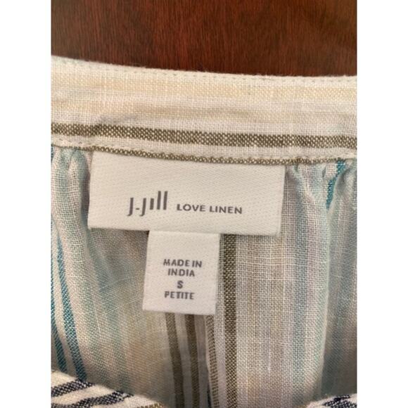 J. Jill 100% Linen StripedBlouse Top 3/4 Sleeves w/ Embroidery Size Small Petite - Picture 8 of 9